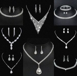Värdebelt lab diamantsmycken Set Sterling Silver Wedding Halsbandörhängen för kvinnor Bridal Engagement Smycken Gift T8LT#