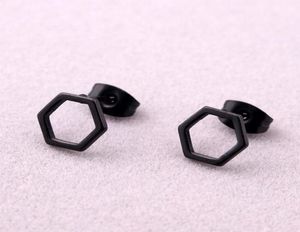 Fashion Punk Hexagona Earrings Black Titanium Steel Geometric Hexagon Stud Jewelry For Men Women4168377