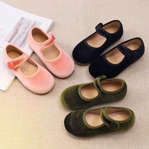 Girls Ballet Flats Velevt Round Toe Concise Style Spring Children Princess Shoes 23-36 Shallow Elegant All-match Kids Flats 240506