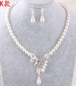 Whole Pearls Bridal Jewelery Necklace Earrings Sets with Faux Pearls Prom Party Wedding Crystal Jewelery Bridal Accessories Ch6310032