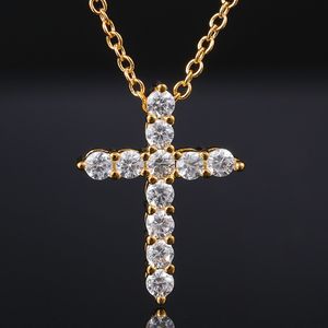 Passierte Tester Diamant Halskette gelbe weißes Weiß Gold plattiert 925 Sterling Silber Full Bling Moissanit Cross Anhänger Halskette mit O -Kette für Freund