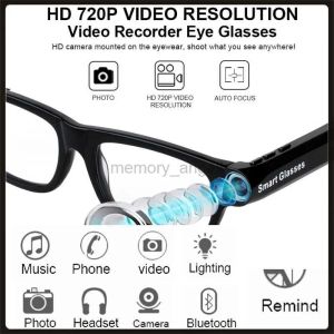 Glasögon smarta glasögon Nya multifunktion Bluetooth Smart Glasses Support för att lyssna på musik och ring 720p videoklass Byggt 32G Storag