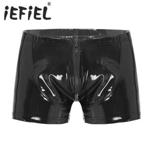 Mens Boxer Briefs Wet Look Patent Leather Pants Underwear Underpants Shorts Nightclub Party Bar Stage Performance Costume 240506