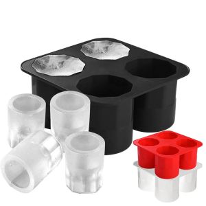 Verktyg 4 Cavity Silicone Shot Glass Ice Forms återanvändbara whisky Ice Cube -brickor för frysmatklass Ice Cup Tray Maker
