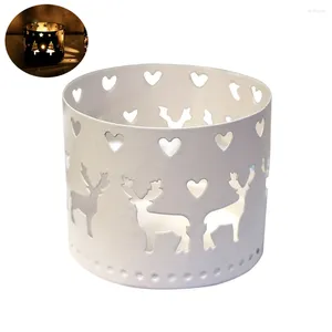 Candele Candele Iron Iron Hollow Desktop Porta Decorazione per feste - Pattern Elk (Bianco)