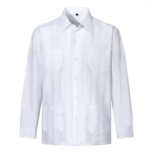 Мужские рубашки T Guayabera с длинным рукавом на кубинском пляж