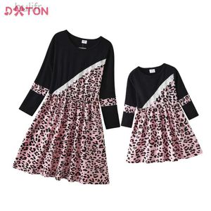 Family Matching Outfits DXTON Family Matching Cotton Clothes Spring Mother and Kids Dress Women Leopard Print Kids Long Sleeve Casual Family Matching d240507
