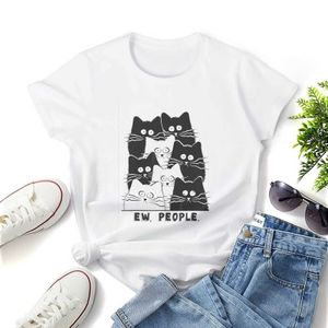 여자 티셔츠 나는 스파이 검은 흰색 귀여운 고양이 T 셔츠 그래픽 셔츠 캐주얼 짧은 썰매 tee 티셔츠 크기 S-4XL D240507이라고 생각합니다.
