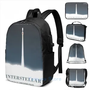 Rucksack lustiger grafischer grafischer Druck Interstellarer Film Poster USB -Ladung MEN SCHULEN SCHULEN SABEN Women Bag Travel Laptop