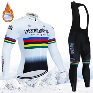 Mens Winter Thermal Fleece Cycling Jersey Ställer in långärmad cykelkläder MTB BIKE WEAR TOUR DE ITALY Ditalia Suit 240506