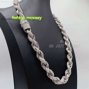 Drop Shipping White Gold 925 Sterling Silver 15mm Micro Pave VVS Moissanite Diamond Rope Chain Necklace