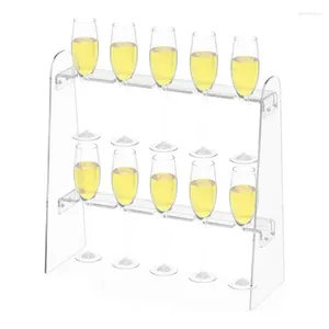 Kitchen Storage Champagne Flute Holder Clear Acrylic Stand With 2 Tiers Detachable Decorative Display Shelves 10 Slots Easy Assembly