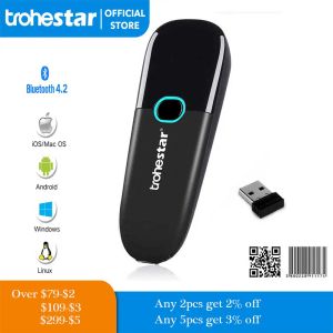 Tarayıcılar Trohestar Mini Barkod Tarayıcı 1D 2D Barkod Okuyucu 2.4GHz Kablosuz BluetoothCompatible Barkod Okuyucu Taramaları