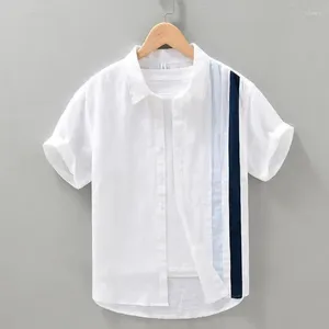Men's Casual Shirts 2024 Summer Minimalist Loose Oversize Fashionable Lapel Color Blocking Patchwork Versatile Short Sleeved Shirt For Men