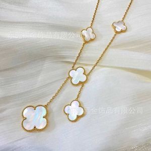 Hot Van High Version Five Flower Thickened Electroplated Clavicle Long White Fritillaria Necklace Light Luxury