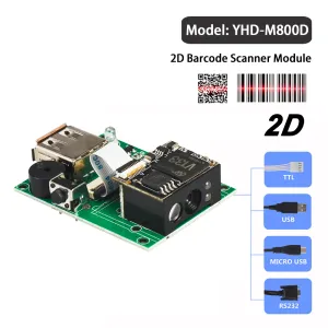 Scanners YHDAA Arduino 2D Mini Raspberry PI Scanner a barre incorporato incorporato 1D MODULO DI CODICE A BAR BAR con Interfaccia USB RS232/USB/TTL/Micro USB