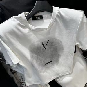 Neue Kurzärmel-Logo-Buchstaben gedruckter schulter gepolsterter Baumwolldesigner T-Shirt Top