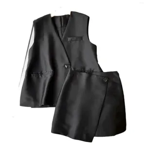 Work Dresses Women 2024 Spring Fashion Casual Cardigan Vest Chic V-Neck Button Versatile Top Asymmetrical Mini Skirt Suit Mujer