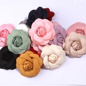 Flores decorativas 5pcs 6,5 cm Camellia Organza Chiffon Fabric Artificial for Wedding Dress Decoration Diy Sewing Applique