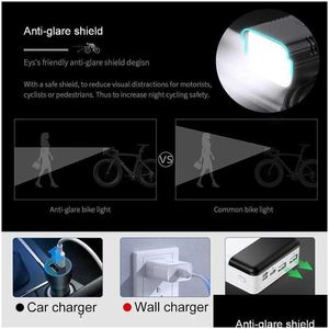 Luzes de bicicleta 12 LEDs Bicicleta Luz max 5000lm Indicador digital lanterna recarregável USB para o farol da bateria MTB Lamp Drop D Dh6cy