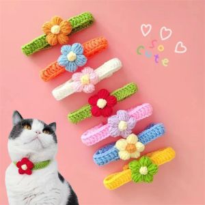 Hus kawaii virkning hund katt krage justerbar ull halsband blommor husdjur hals tillbehör valp kattunge stickning halsduk bowtie husdjur gåva