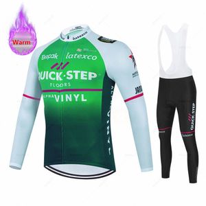 Quick Step Team Cycling Jersey Set Winter Clothing Road Bike Suit Bicycle Tops Pants BIb 240506