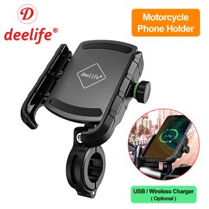 Stands Deelife Motorcykeltelefonhållare för Moto Motorbike Mirror Mobile STAND Support USB Charger Wireless Charging Mobiltelefonmontering