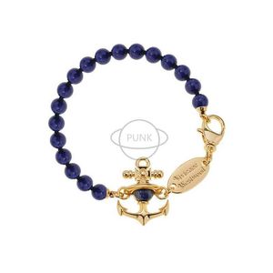 Designer Westwood Blue Gold Stone Perle Anchor Bracciale Terra Instagram Style Star End