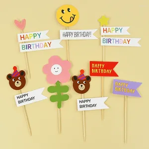 Forniture per feste 3Set Birthday Cake Toppers Cartoon Orso Fiore Cupcake Wrapper Inserto Decorazione Baby Shower