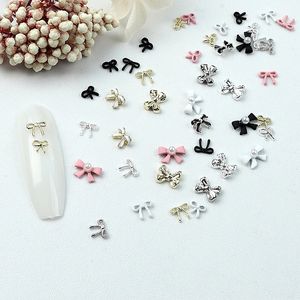 20-40PCS Mini Ribbon Bow Pearl Inlay Various Colors Simple Alloy Nail Art Rhinestones Decorations Manicure Parts Supplies Charms 240506