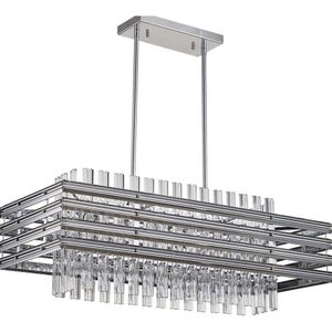 Fantastisk Tzoe Modern Crystal Chandelier för matsal - Justerbar höjd Rektangelhängen Ljus i polerad kromfinish - UL -listad