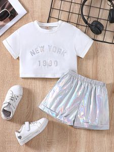 衣類セット女の子の夏のストリートファッションスーツレタープリントショートTシャツファンタジーショーツ2ピースセット
