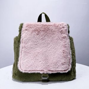 Сумки для плеч корейские рюкзаки для обычного меха для женского дизайнера роскошных дизайнерских кошельки 2024 года в полиэфирном контрастном цвете цветовой блокировки