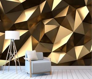 Custom large mural 3D wallpaper Modern creative 3D expansion space golden solid geometric wall TV wall decor deep 5D embossed205z9957495