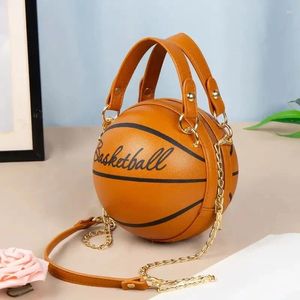 Umhängetaschen Frauen Tasche PU Leder Kette Basketballbrief Print Teenager Handtasche Mode Crossbody Weibchen