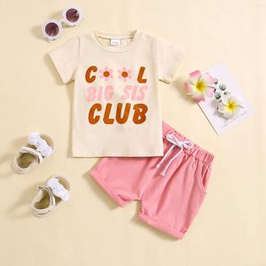 Giyim Setleri Toddler Çocuk Bebek Kız Bebek Yaz Şortları Kısa Kollu Mektup Baskı T-Shirts Üstler Düz Renk 2 PCS Kıyafetleri 0-4t