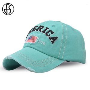 Caps de bola fs FS Vintage Green America Flag Band Baseball Bap Washed Men masculino Caps Summer Cotton Street Hip Hop Papai Hat Gorras para Mujer Y240507