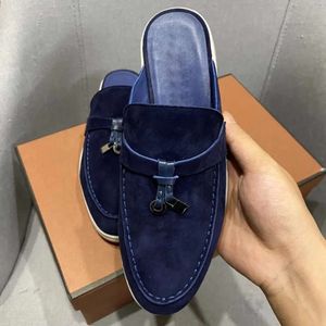 Summer walk charm decorative suede slippers mule closed toe shoes leather flats casual shoes women designer shoes factory footwear