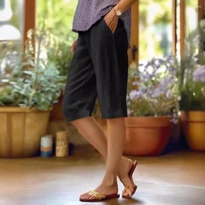 Pantaloni da donna pantaloncini traspiranti in vita elastica elegante con tasche laterali per viaggi per le vacanze funzionano dritti a gamba larga ginocchiera