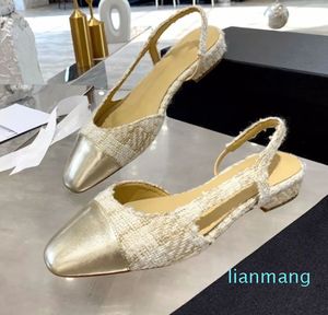 2024 Chunky Party Hochzeitskleiderschuhe Pumps Slebringe Ballet Flats Slingback Heels Sandalen