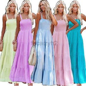Designerklänning 2024 Summer Women's New Semesterstil med hängande remmar och tryckta långa klänningar, Super Hot Plus Size -klänningar