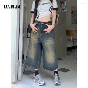 Frauen Shorts American Vintage High Taille Mid Long Baggy Denim Casual 2000er Y2k Wide Leg Grunge Street Style