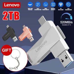 Adaptador Lenovo tipo C Drive flash USB OTG 2 em 1 USB Stick 3.0 1 TB 2TB Pen acionamento 128 GB Pendrive Memory Disk com anel de chave para computador