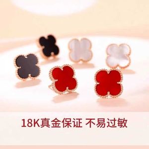 Unique charm designed for lovers 18K Inverted Clover Earrings Versatile Light Luxury Rose Red Women with common vanly