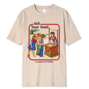 Herr t-shirts skräck serie serie säljer din soulekonomi för barn män tshirts mode t skjortor lösa bomull t kläder strt t-shirt t240505
