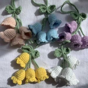 Keychains Lanyards söta handgjorda vävande blommor Vindklockor Keychain Lanyard Knitting Bag Pendant Car Trinka Anti-Lost Ring Buckle Keyring Charms