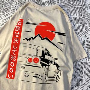 Herr t-shirts japansk stil bil rolig original design man bomullskläder lös andas kort slv sommar överdimensionerad tshirt h240506