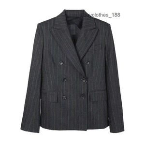 Designer Luxury Suit Maxmaras Spring och Autumn New Womens Suit Fin Stripe Plain Sticked Double Breasted Suit Temperament Top