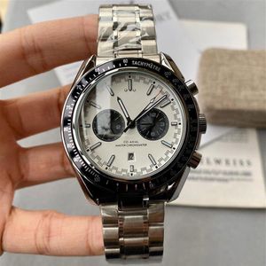 Cheap New Racing Watch 329 30 44 51 04 001 White Dial Black Subdial Automatic Mens Watches Black Bezel Stainless Steel Bracelet He260K