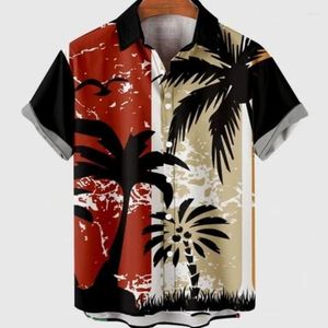 Camicie casual da uomo estate hawaiano fiore corta camicia a manichette di grandi dimensioni abitanti da spiaggia tropicale 3d